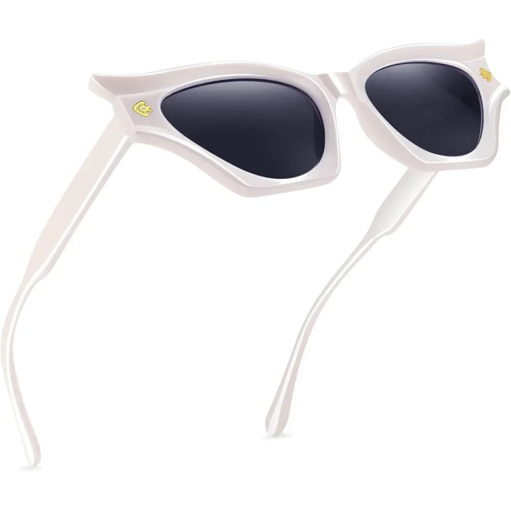 Cat Eye Sunglasses White Women Modern Retro Style Fashion Decorative Bat Shades